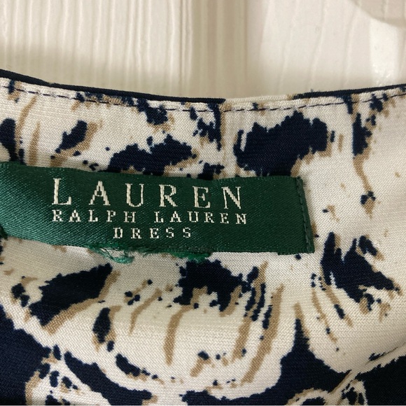 Lauren Ralph Lauren Dress  8 Black White Floral Ruched Career Faux Wrap 3/4 Slv - Picture 4 of 16